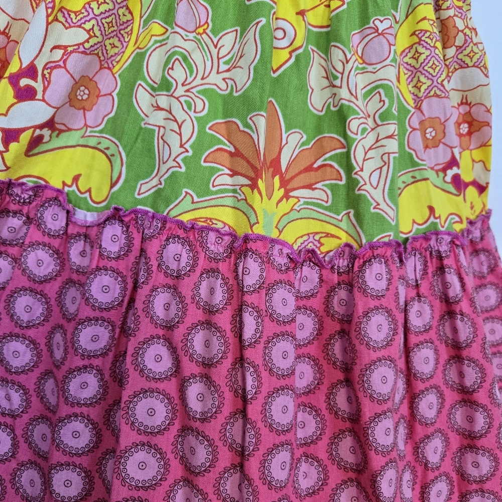 Mustard Pie Girls Pink Floral Multicolored Ruffled Tiered Sleeveless Dress Sz 10 - Picture 3 of 7